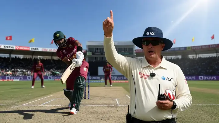 Umpire raising the finger for an LBW decision